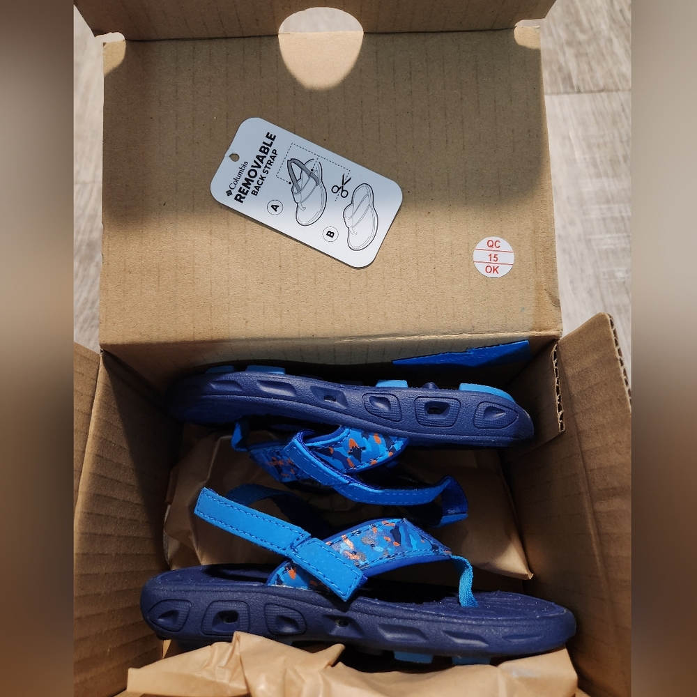 Columbia Blue Toddler Sandals with Light Blue and Navy Accents